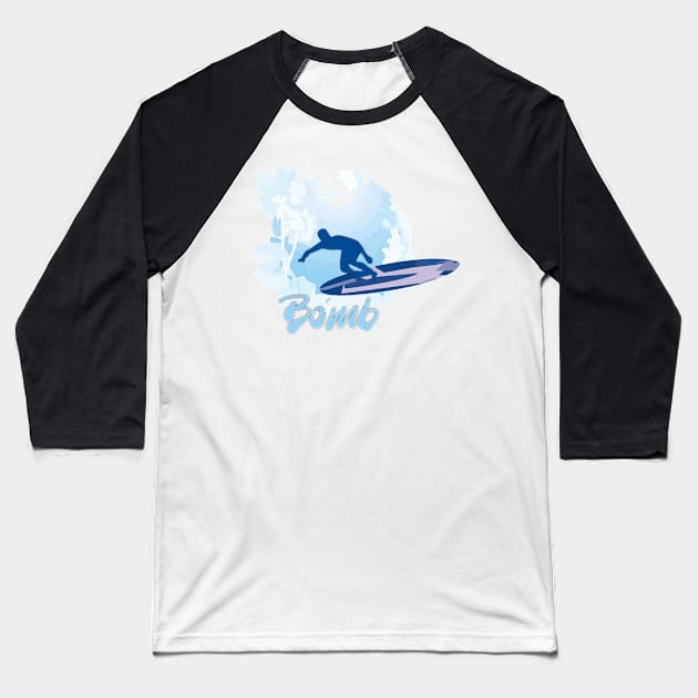 Bomb Surfing Design Baseball T-Shirt by cusptees